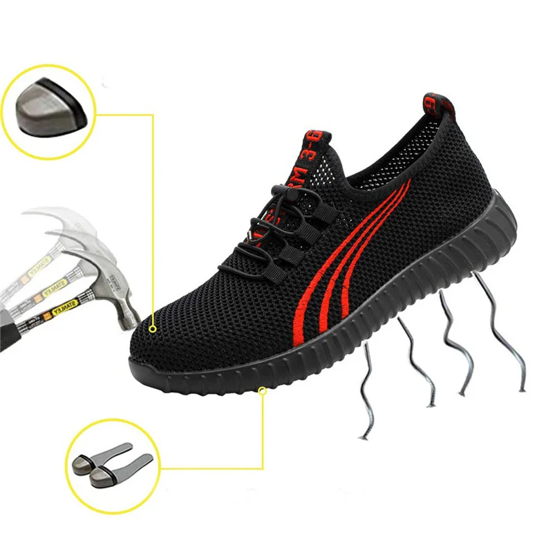 

2019 Sneakers Womens Mens Safety Work Shoes Steel Toe Cap Work Breathable Trainers Boots Sport Running Labor Shoes #3l17