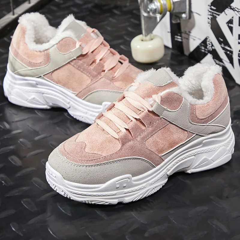 

Moxxy Pink Winter Spring Sneakers Women Plush Shoes Woman Fur Shoes Casual Shoes Platform Sneakers Ladies Trainers Cotton Warm