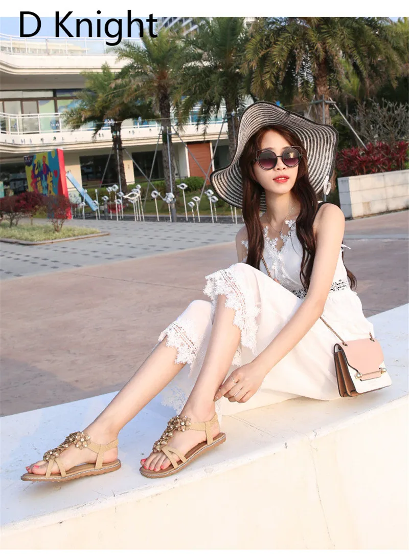 Big Size 35-43 Women Sandals Flat With Shoes Crystal Bohemia Leisure Lady Sandals Open Toe Outdoor Women's Summer Footwear Shoes (16)