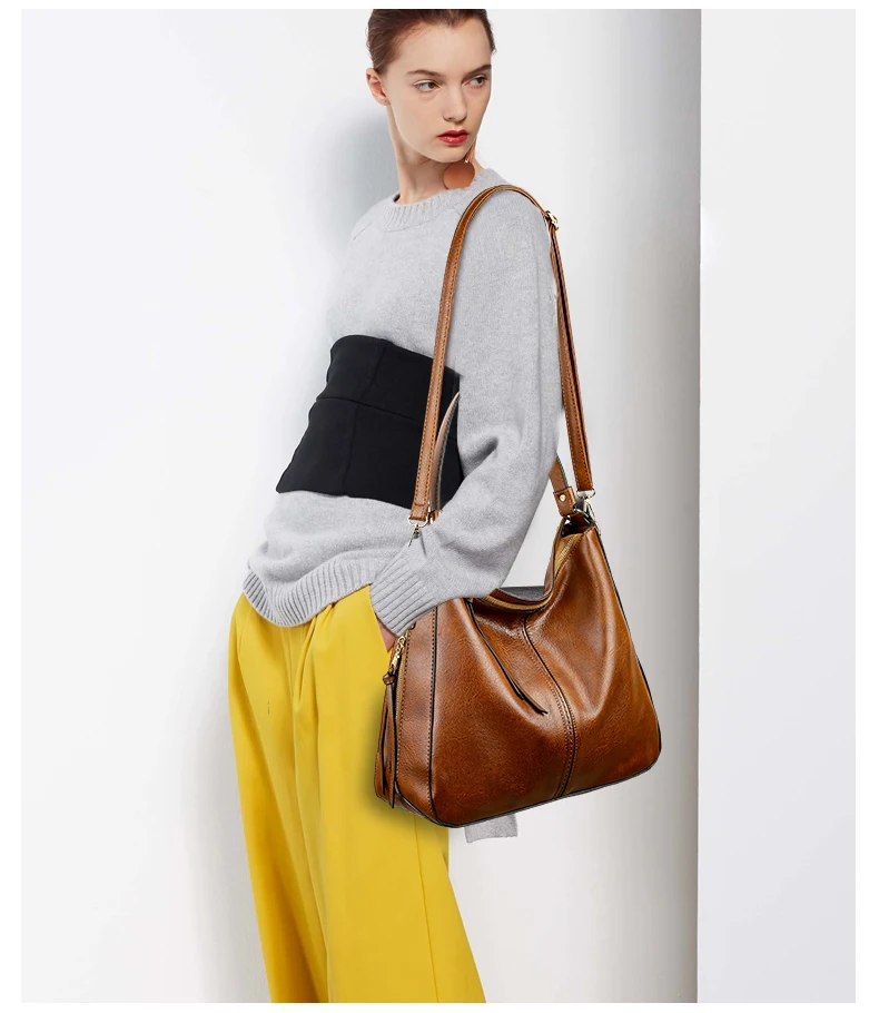 Роскошные Брендовые женские кожаные сумки, Большая вместительная винтажная сумка с верхней ручкой, одноцветная Сумка-тоут, сумка на плечо, женская сумка на плечо