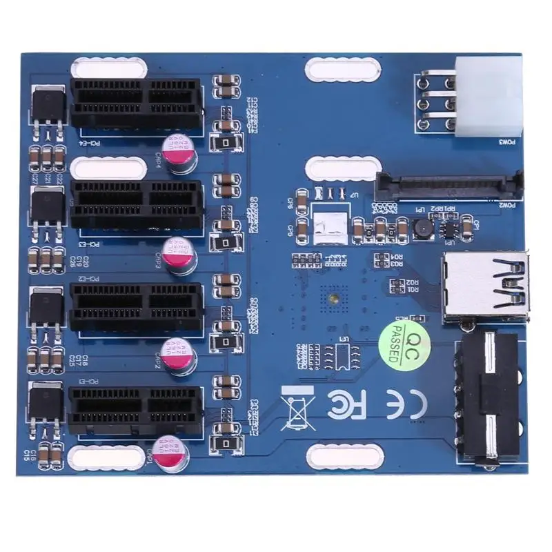 Mini ITX externo 4 ranura PCI-e adaptador multiplicador tarjeta con 6Pin poder + SATA Puerto pcie 1
