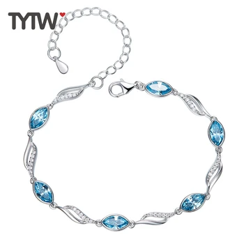 

TYTW High Texture S925 Sterling Silver Crystals from Austrian Blue Water Drop Crystal Women Bracelet Lobster Woman Bangle