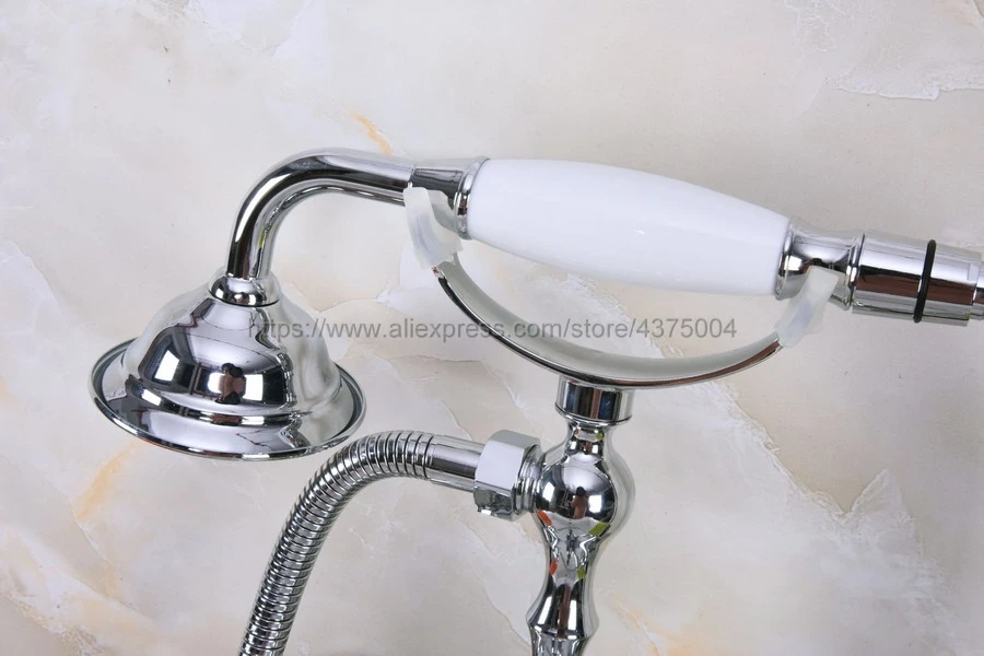 Wall mounted Bathroom Clawfoot Bathtub Shower Faucets Polished Chrome Basin Mixer Tap Tub Faucet & Hand Shower Nna221