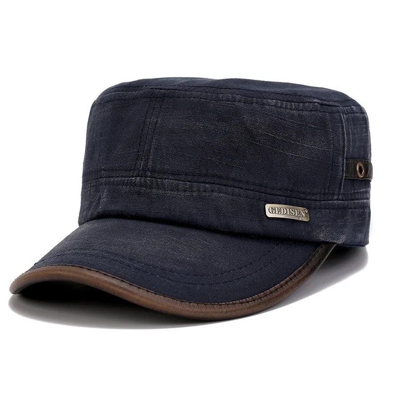 Navy Blue Новая мытая хлопковая тканевая Кепка армейские кепки Ретро состаренная Плоская верхняя шапка, сезон осень-зима теплая мужская повседневная Кепка s - Цвет: Navy Blue