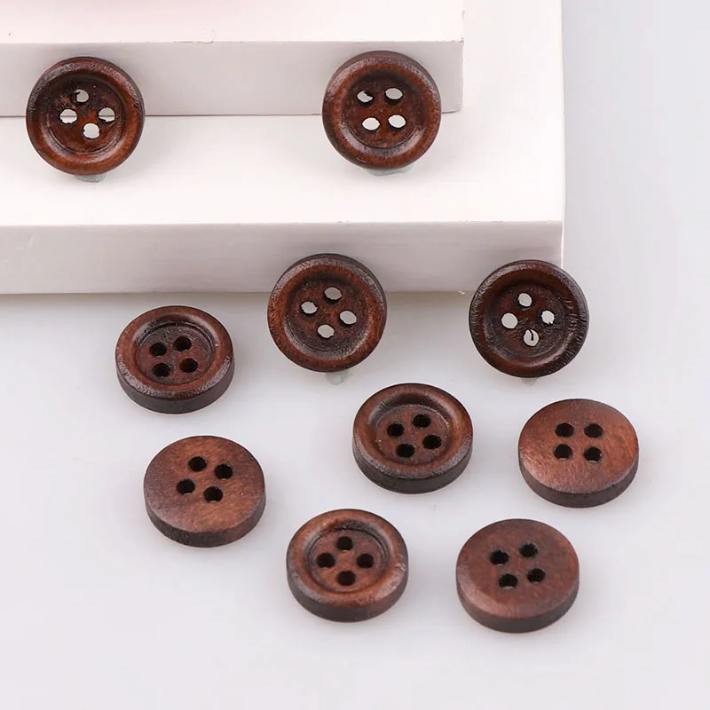 

High Quality Small SizeSewing Accessories Natural Wooden Buttons Sewing Scrapbooking 4 Holes Round Brown 10mm 50PCS For Clothes