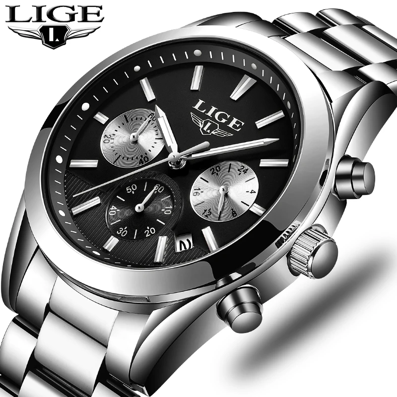 Relogio masculino LIGE Mens Watches Top Brand Luxury Fashion Business Quartz Watch Men Sport Full Steel Waterproof Sport Clock