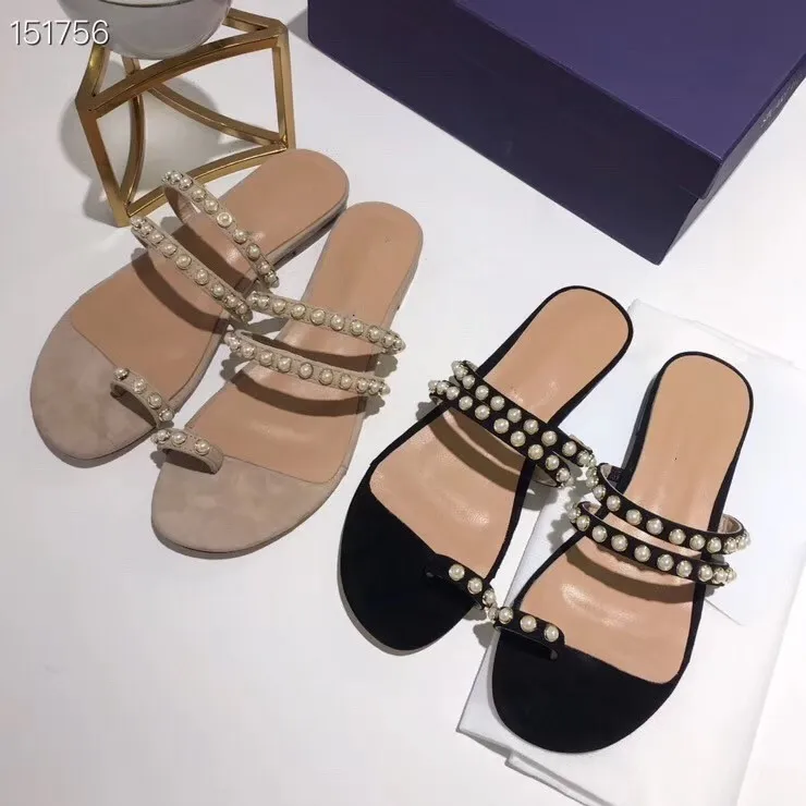 

2019 Shoes Woman Cow Leather Slippers Crystal String Bead Slippers Woman De Mujer Outside Slippers Shoes Woman Flats