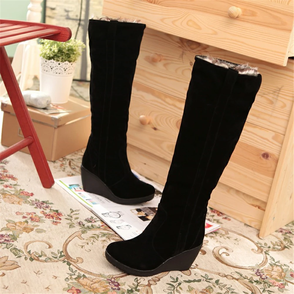 BONJOMARISA/Новинка; обувь на танкетке и высоком каблуке; однотонная женская обувь на платформе с круглым носком; повседневная обувь; Лидер продаж; зимние ботинки; 3 цвета