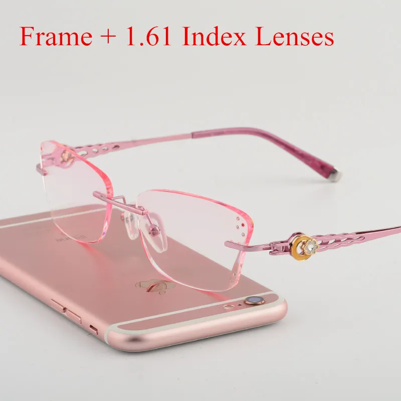 Pink 161 Lenses Дизайнерские очки женские без оправы по рецепту для чтения близорукости фотохромные очки золотые хрустальные очки с цветными линзами 88003 - Цвет оправы: Pink 161 Lenses
