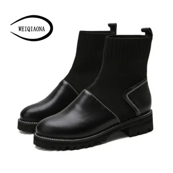 

SHUNRUYAN 2018 Brand Design Shoes Women Warming Winter Short Boots Mid Heels Boot Pointed Toe Ladies Shoes Motorcycle boots