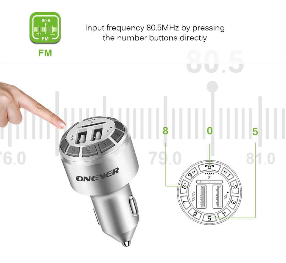 Onever fm-передатчик Bluetooth автомобильный комплект свободные руки Автомобильный mp3 плеер радио модулятор двойной USB Автомобильное зарядное устройство Поддержка TF USB накопитель