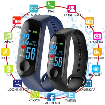 

M3 Waterproof Smart Wristband Touch Color Screen Health Test Heart Rate/Blood Pressure Measurement Motion Tracking Pedometer mi