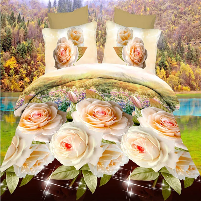 BEST.WENSD home textile 3d Chrysanthemum bedding set,Home textiles 4pc family set,Include:bed sheet,duvet cover pillowcase