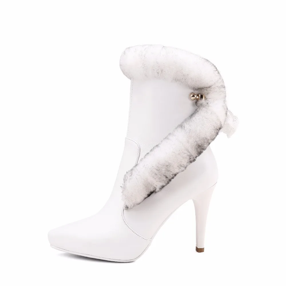 Chaussures Réel 2017 Femme Haute Stilettos Neige black forme White Véritable Cuir Mode 10 Plate Fourrure Bottes Talons En Furtado Cheville Dames De Arden Cm 54q3LRjA