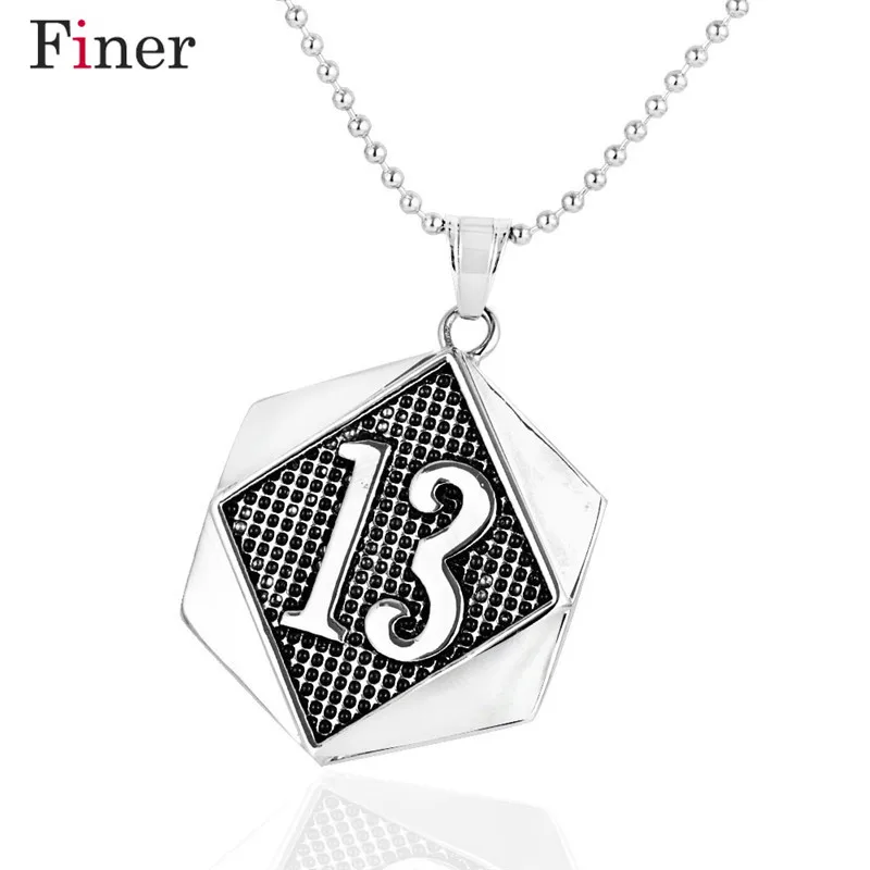 

Men's Gold Color Vintage Biker Lucky Number 13 Tag Pendant Necklace Chain Stainless Steel punk Necklaces for Men/Woman