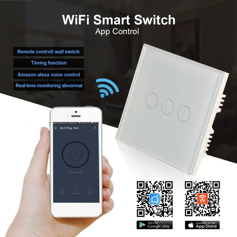 

QIACHIP UK Plug AC 220V 110V 3 buttons WiFi Smart Switch 3CH Wireless remote control Light Wall Switch Waterproof Touch Panel H4