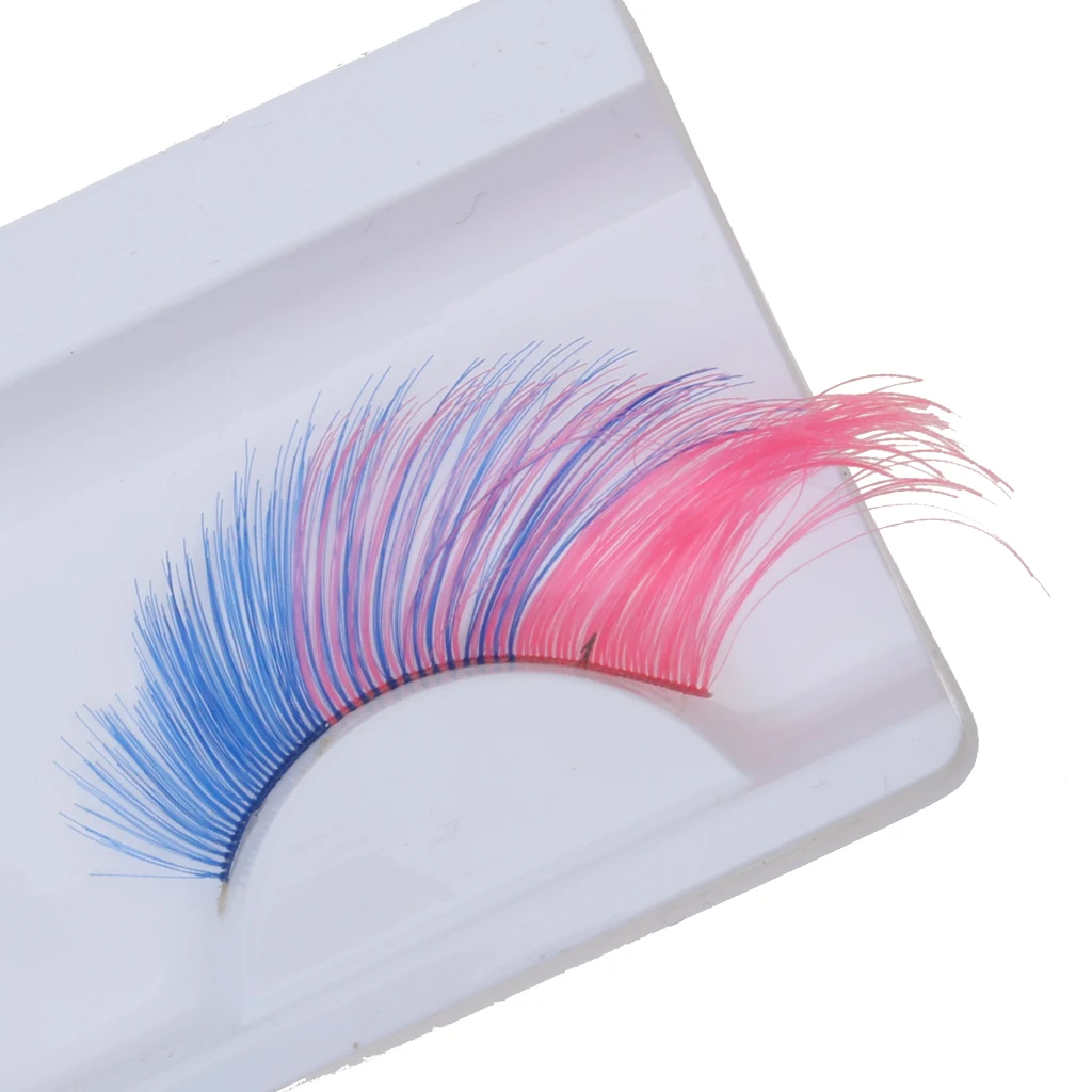 1 Pair Long Exaggerated False Eyelashes Costume Party Halloween Blue+Pink Look Bright & Attractive Made Of Soft Fiber