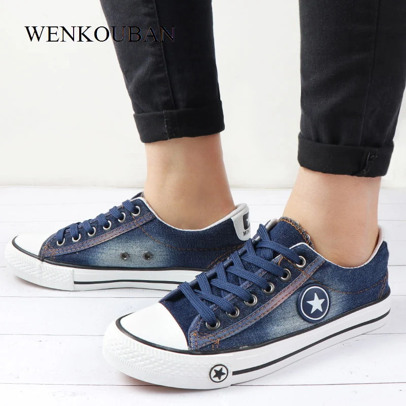 Meilleur Femmes Sneakers Chaussures en Toile Casual Denim Plus La Taille 34 44 D été Femelle Étoiles Formateurs Dames Dentelle up Panier femme Tenis Feminino