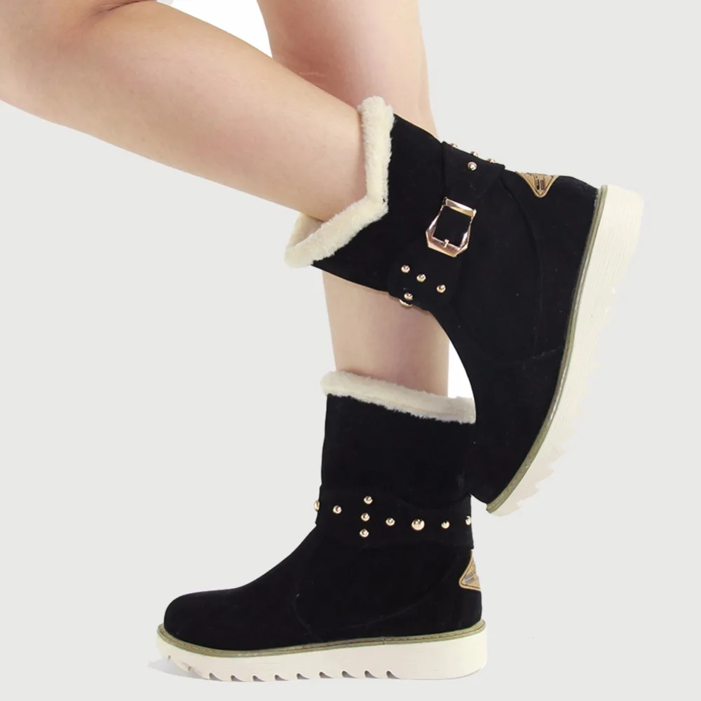 

KARINLUNA new wholesale large size 33-43 Slip On rivets flat heel Shoes Women Warm plush Platform winter Shoes woman snow Boots
