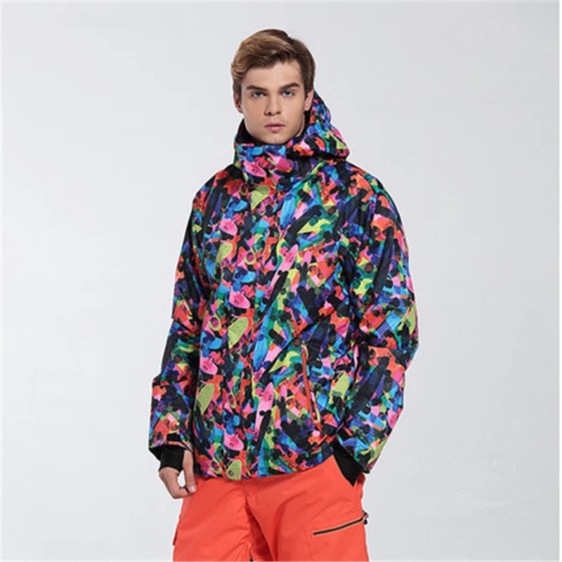 

Brand Gsou Snow Dazzle colour graffiti man ski jacket mens waterproof windproof snowboarding jacket  skiing hoodies winter coat