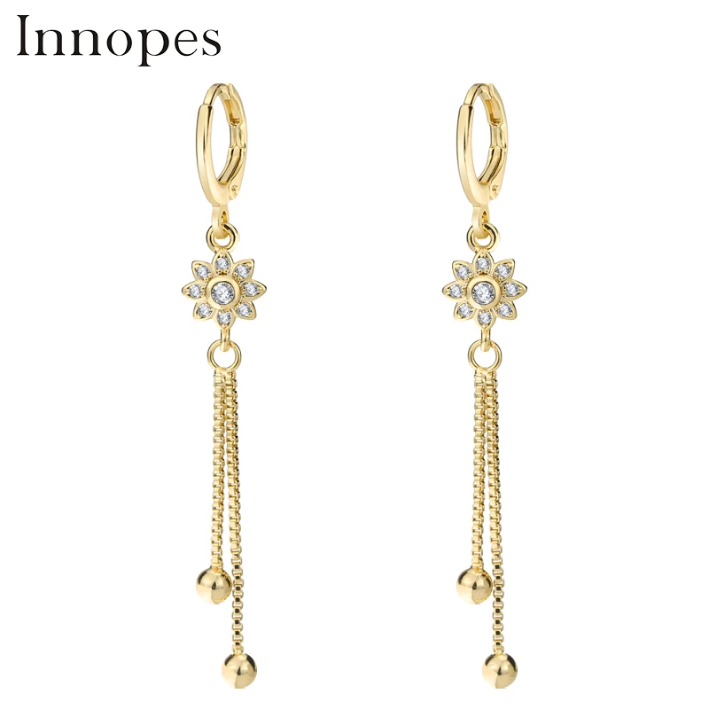 

Innopes Korea women's long earrings pearl flowers elegant earrings Crystal Drop Earrings