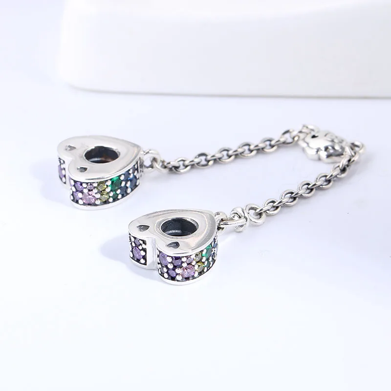 

2018 Spring 925 Sterling Silver Multi-Colored Arcs Of Love Safetychain Charm Beads Fit Original Pandora Bracelet Fine Jewelry