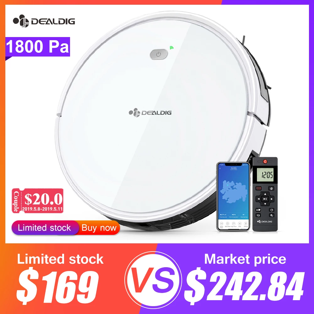 

DEALDIG Robvacuum 8 Robot Vacuum Cleaner with WiFi Connectivity Work for Alexa App Remote Control Gyroscope Navigation Robot