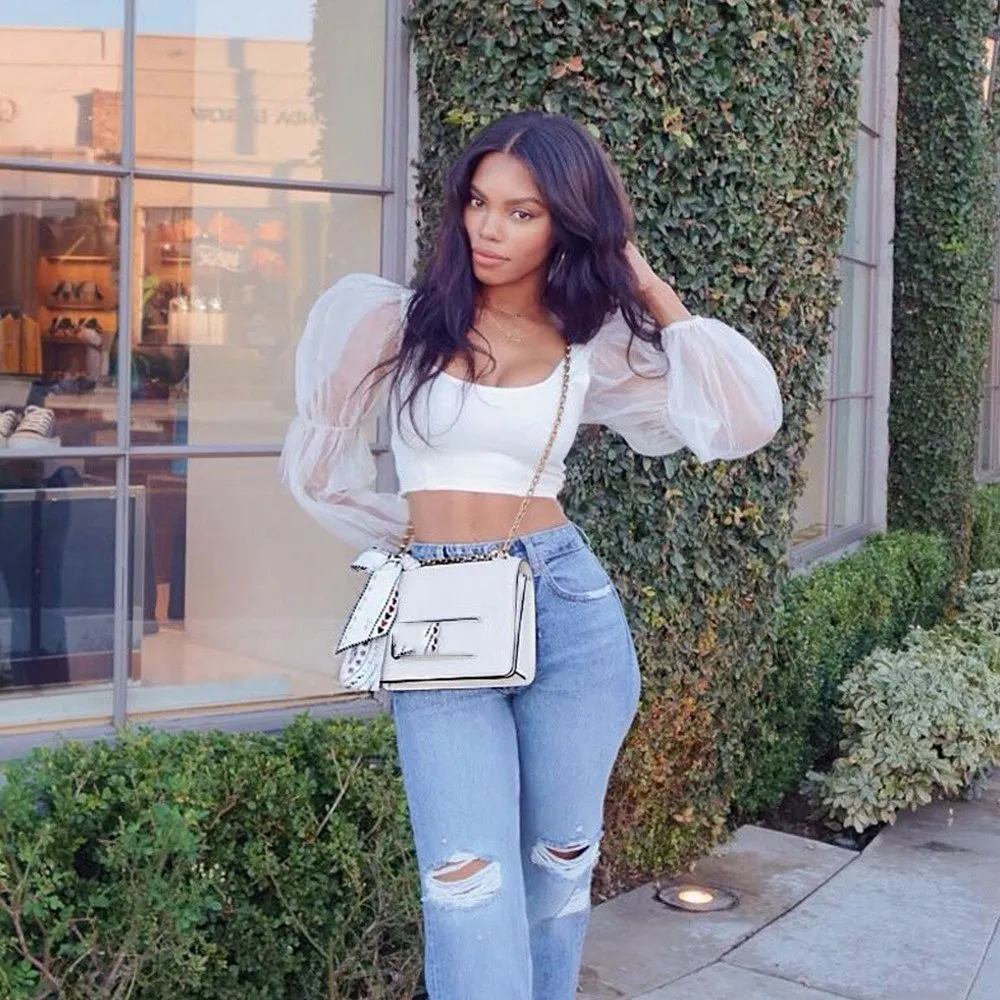 Women Spring Mesh Spliced Blouses Puff Sleeve Tops And Blouses White Black Sexy Vintage Shirt Women Crop Top