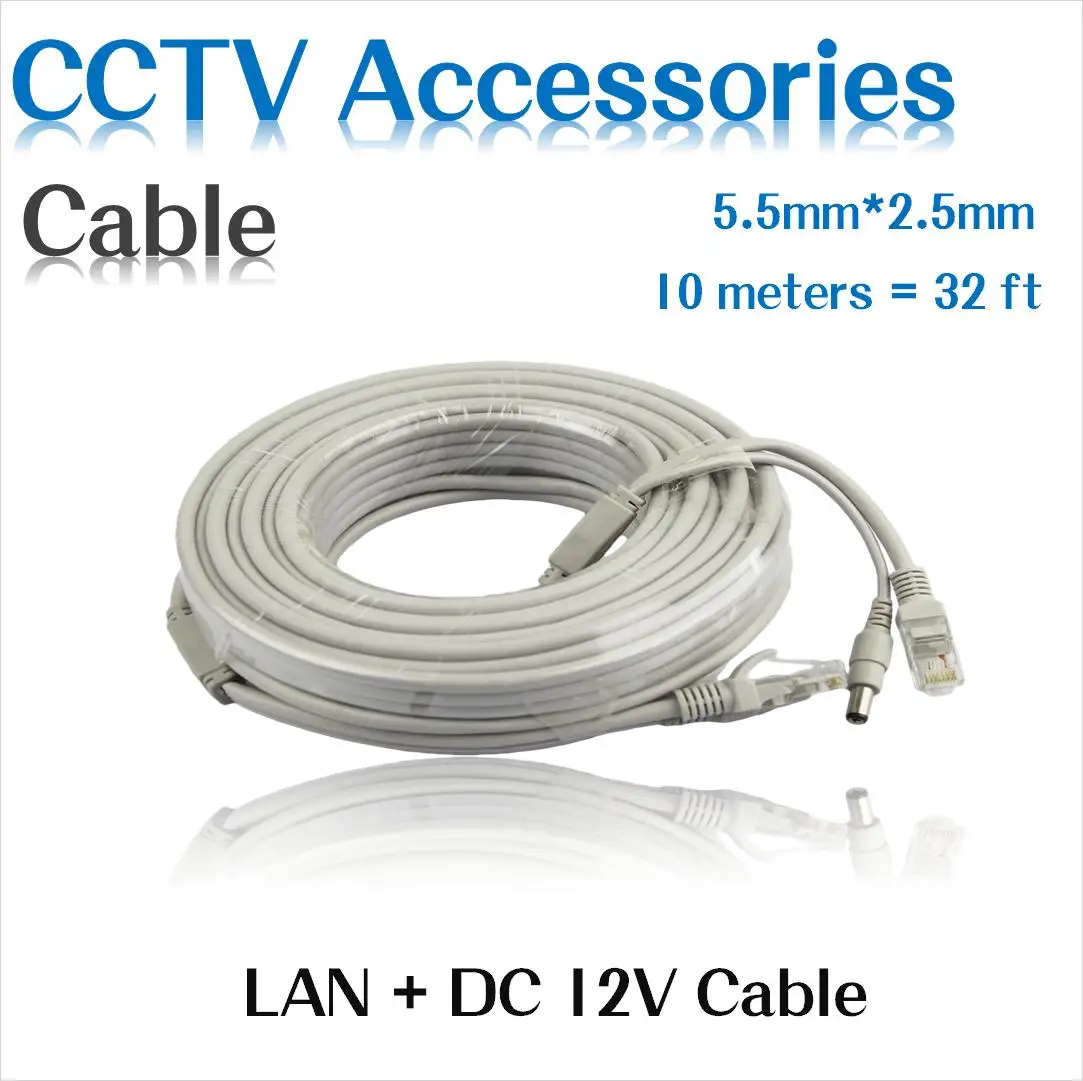 

Network Power Cable 10m RJ45 Ethernet Port 2 in 1 Power supply & network Extension Cable IP Camera Line CCTV System LAN Cord