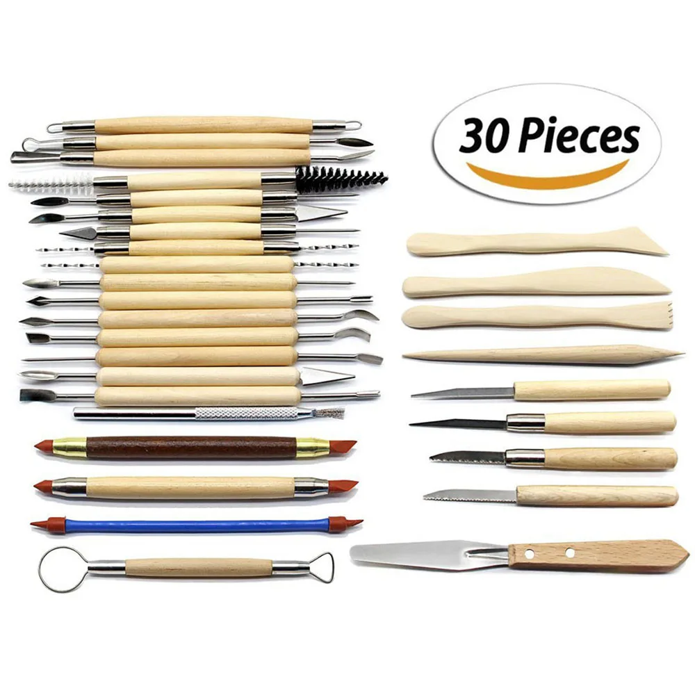 

30Pcs/Set Arts Crafts Clay Sculpture Tools Ceramics Wooden Handle Modeling Pottery Carving Clay Tool Kit Set DIY Handwork Home