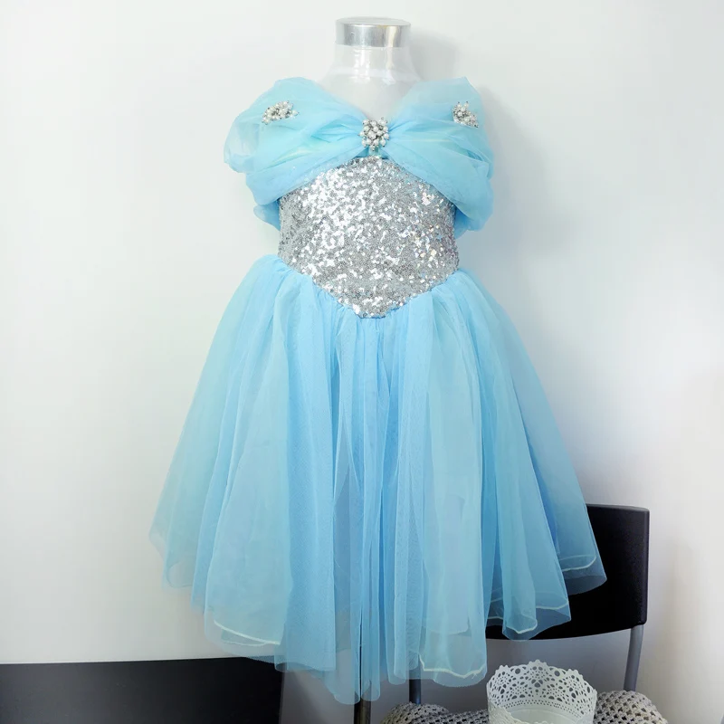 

Summer Sleeveless Silver Sequin Patchwork Voile Ball Gown Kids Tutu Dress Cute Pearls Paillette Princess Party Dresses for Girls