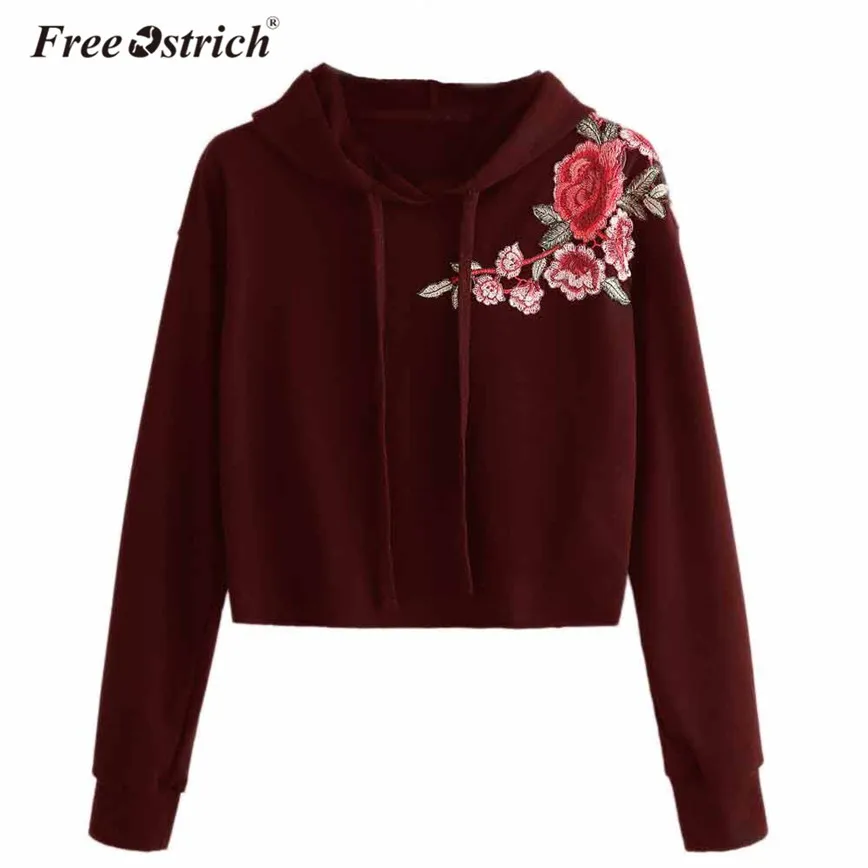 

Free Ostrich Sweatshirt Hoodies Women Long Sleeve Floral Embroidery Hooded Sudadera Mujer sweatshirt Women Tumblr Harajuku No8