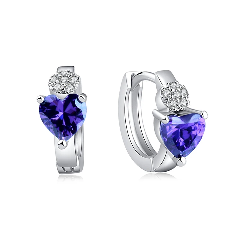 

MISANANRYNE Fashion Silver Color Heart Hoop Earrings For Women Purple Crystal Zircon Earings Brincos Wedding Jewelry