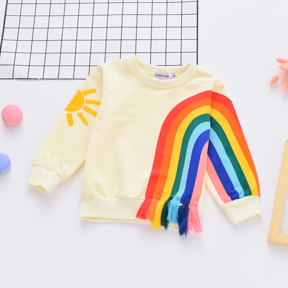 

Baby Clothes Tassels Rainbow Sun Pattern Europe United States Printed Sweater Girls Long-Sleeved Shirt T-shirt Baby Girl Clothes