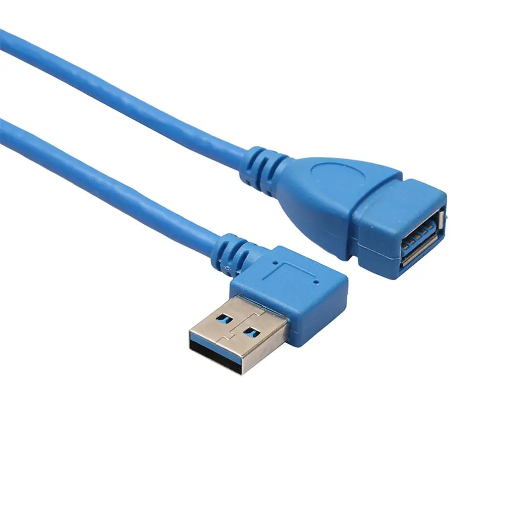 Короткий SuperSpeed USB 3,0 Мужской к женскому удлинительному кабелю, 90 градусов адаптер подключения, левый и правый угол-синий(упаковка из 2