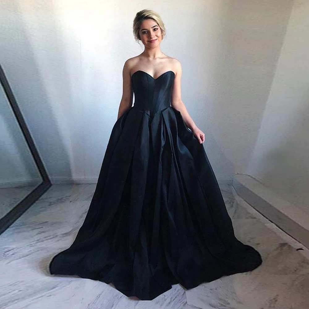 

2019 New Special Occasion Dress Gowns Navy Blue Satin Prom Dresses Long Sweetheart sleeveless A line Elegant Prom Party Dress