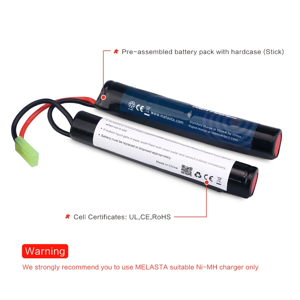 Melasta 8S 2/3A 9,6 v 1600mAh NunChuck NIMH батарейный блок с мини-разъемом Tamiya для страйкбольного оружия ICS CA TM SRC JG