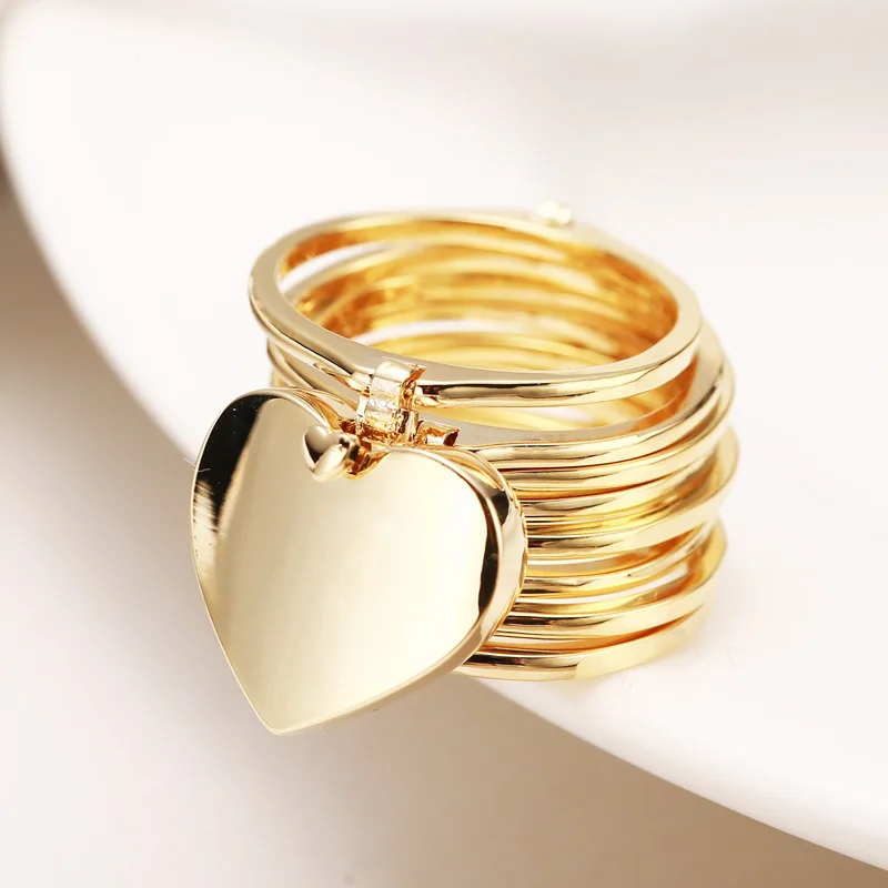 

Telescopic Dual-use Love Heart-shaped Net Red Female with The Paragraph Folding Gold Rings