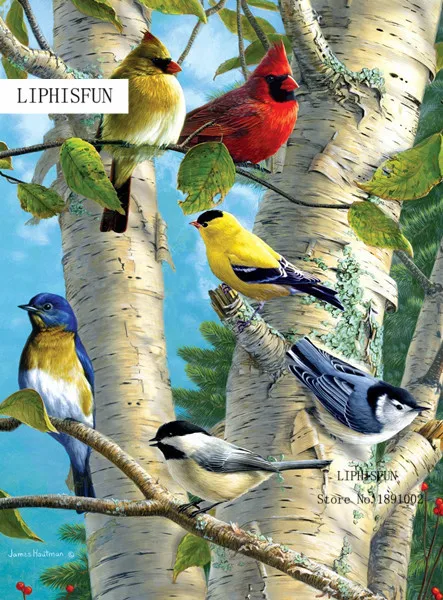 

New Arrivals Diamond Embroidery Birds In The Birch Tree Diamonds Cross Stitch Oil Painting Beads Inlay Handwork Kits Home Decor