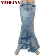 YMOJNV джинсовая юбка Весна Осень новая юбка-годе с оборками Женская тонкая упаковка, бедро, длинная юбка женская джинсовая юбка