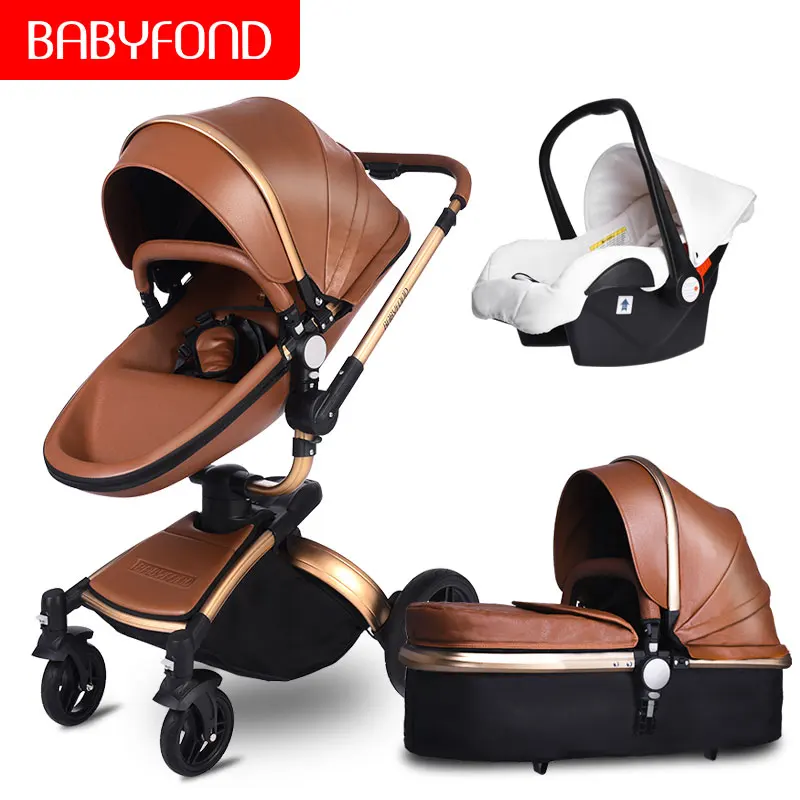 Babyfond 3 в 1 Роскошная детская коляска из искусственной кожи, двусторонняя детская коляска с поворотом на 360 градусов, детская коляска на колесиках, европейская детская коляска, бесплатный подарок - Цвет: B