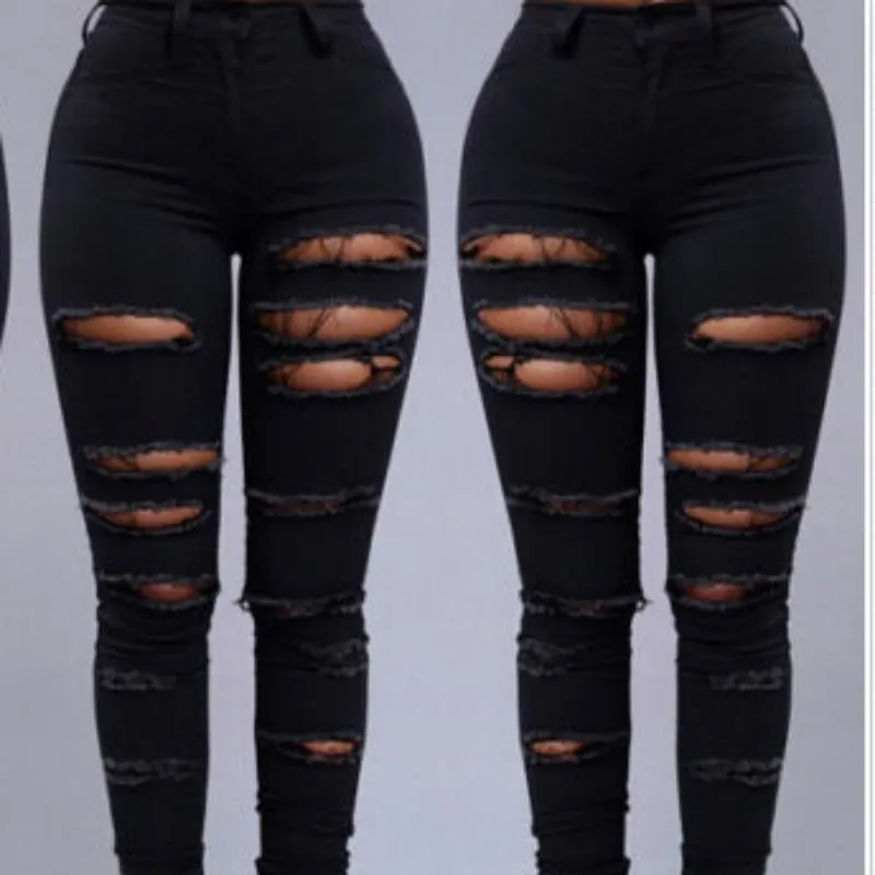 

2016 Sexy Fashion Womens Denim Stretch Jeans Destroy Skinny Ripped Distressed Pants
