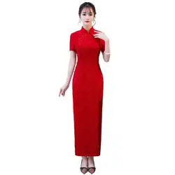 Шанхай история 2019 Высокое качество короткий рукав длинный cheongsam вышитое платье-чанпао высокое Сплит китайское платье вечерние платья 4