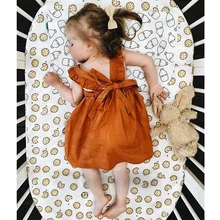 Новое летнее платье принцессы для девочек, однотонный оранжевый узор, праздничная одежда хлопковый вечерний Топ для малышей, милый подарок на день рождения, для 12 мес.-3 лет