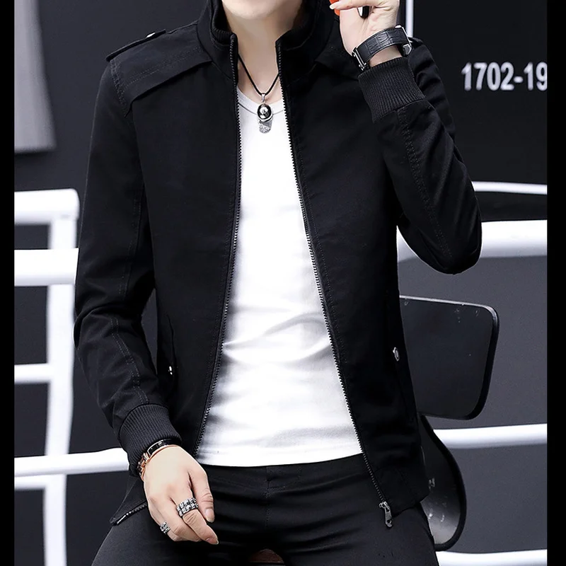 Spring new men's cotton washed jacket solid color casual jacket tide youth stand collar slim coat 4 color M L XL XXL 3XL 4XL 5XL