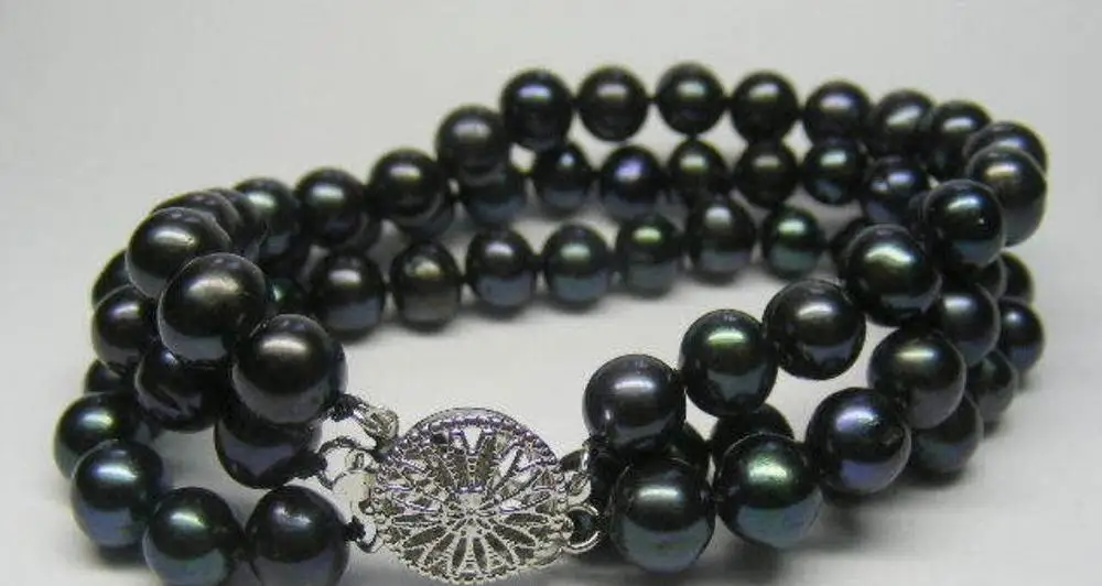 

3 ROWS 7-8MM Black Akoya Cultured Pearl Bracelet 7.5" AA066 >>free shipping