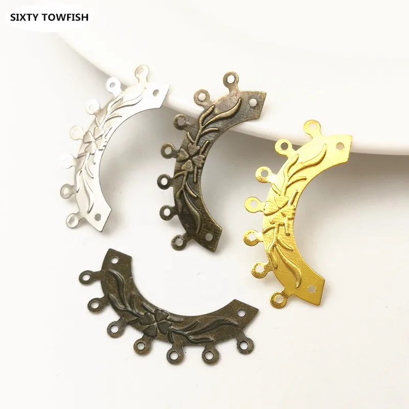 20 Pieces 14x30mm 3 Colors Metal Filigree Flower Slice Charms base Setting Jewelry 7 Hole connection Components Findings | Украшения и