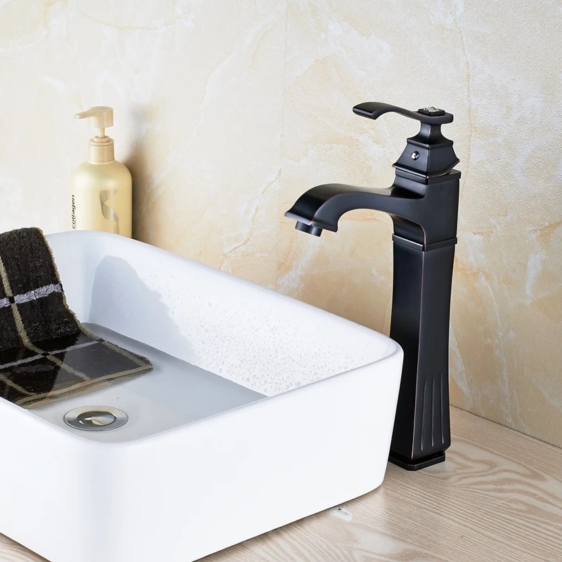 

Modern Oil Rubbed Bronze Finish Bathroom Sink Faucet Hot& Cold Water Deck Mount