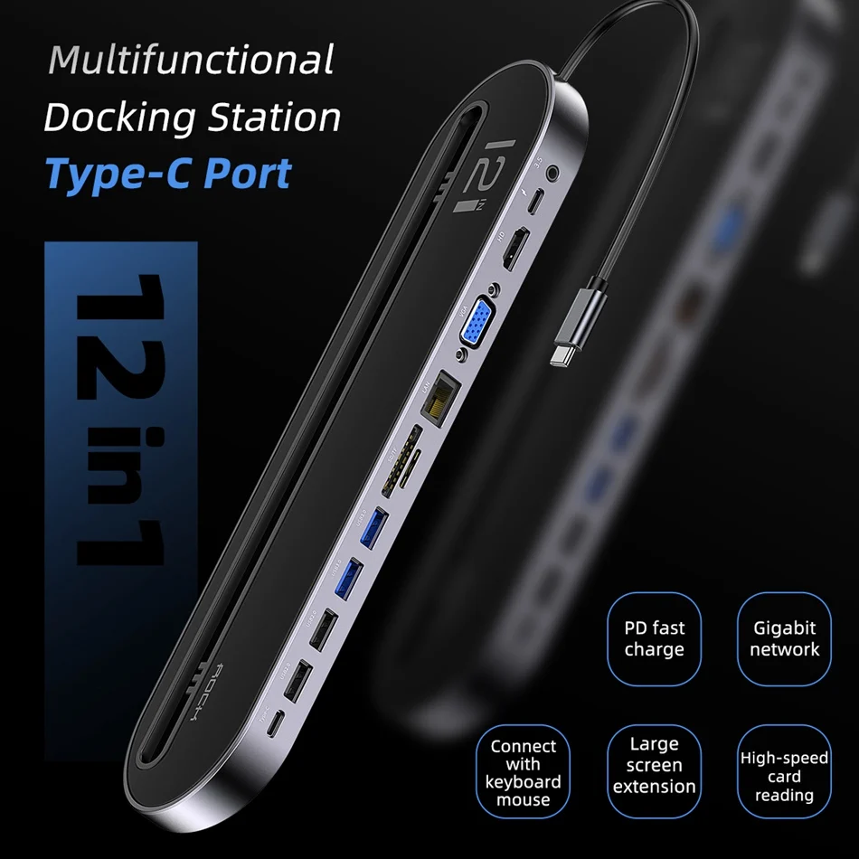 Rock 12 IN 1 Type-C Multifunctional Docking Station 100w -6 Rock 12 IN 1 Type-C Multifunctional Docking Station 100w -6
