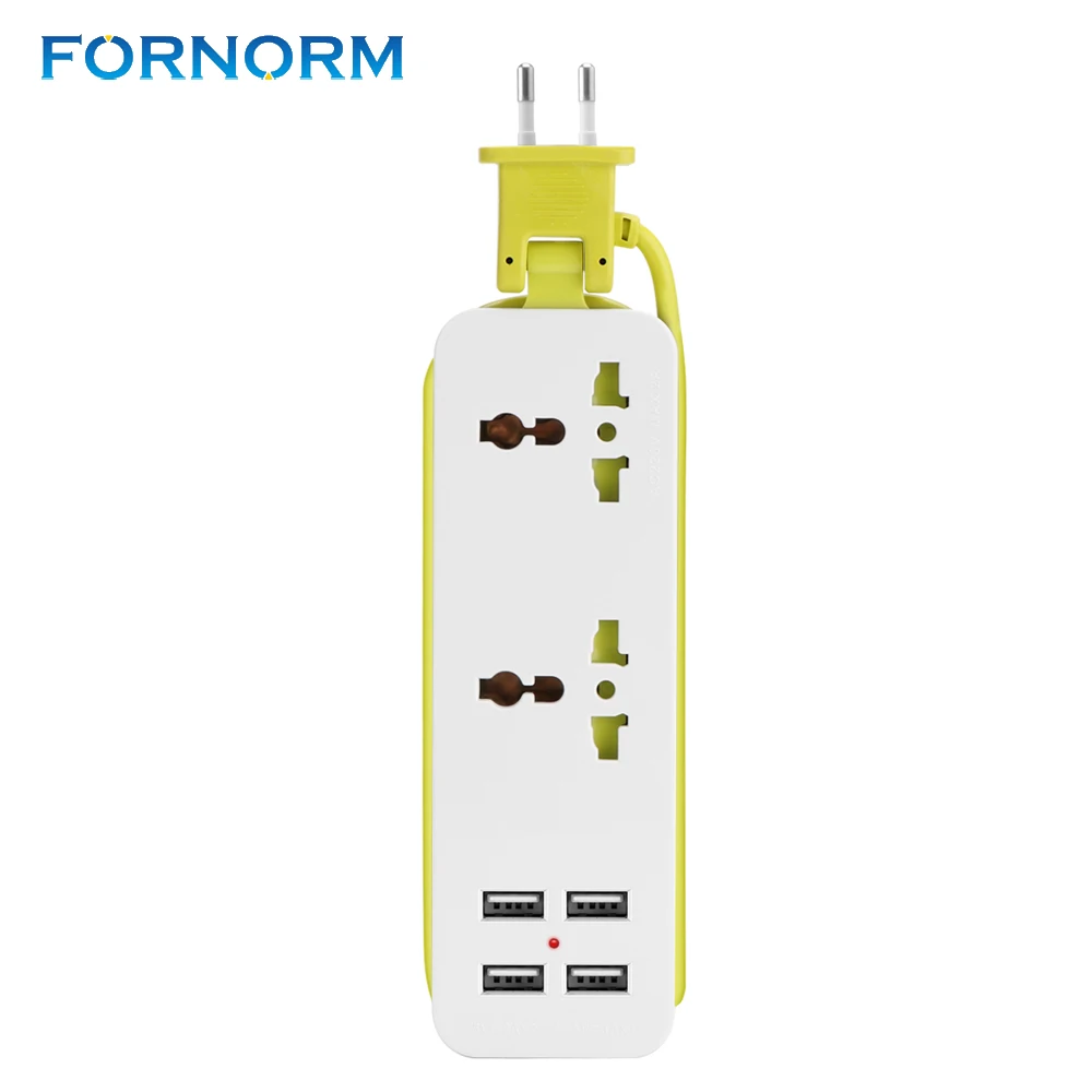 FORNORM розетка-удлинитель с европейской вилкой, портативный сетевой фильтр для путешествий, защита от перенапряжения с 4 USB, 5 В, 2 А, умное зарядное устройство, настенное зарядное устройство
